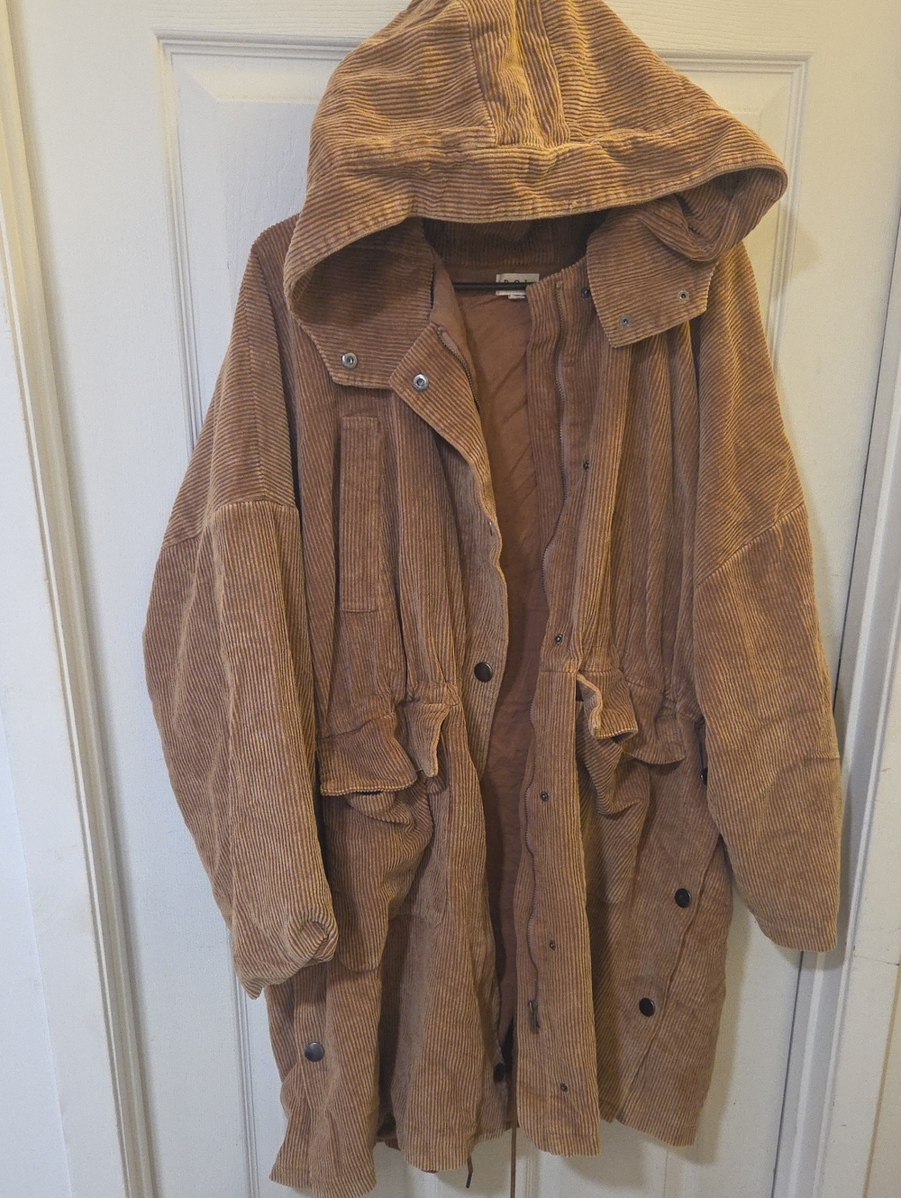 POL Corduroy Hooded Coat in Camel